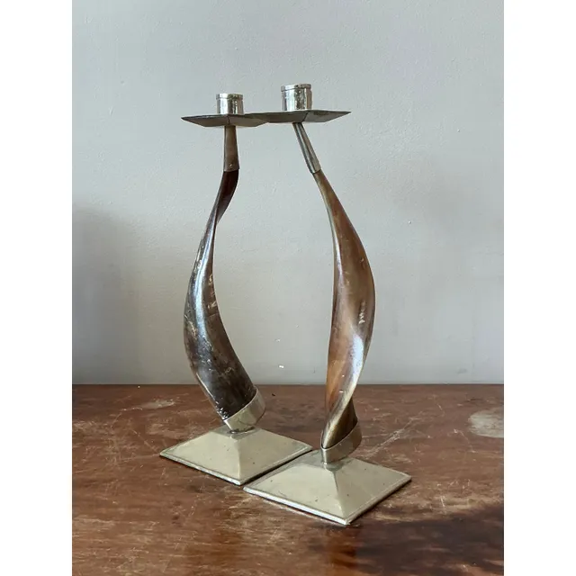 Vintage Boho Twisted Horn Candlesticks - A Pair — additional photo 2