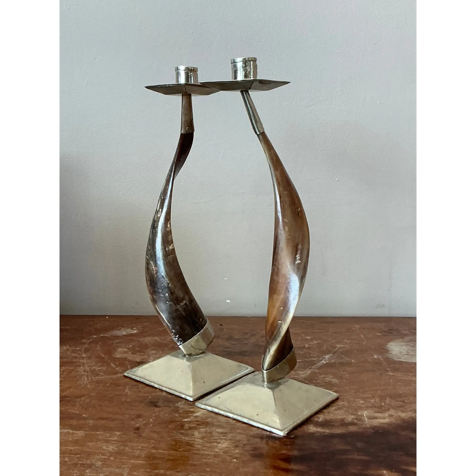 Vintage Boho Twisted Horn Candlesticks - A Pair — additional photo 3