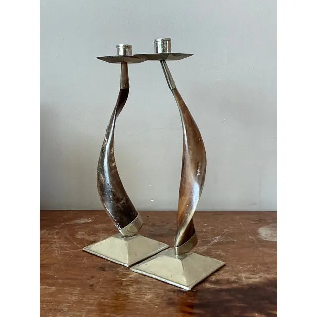 Vintage Boho Twisted Horn Candlesticks - A Pair — additional photo 3