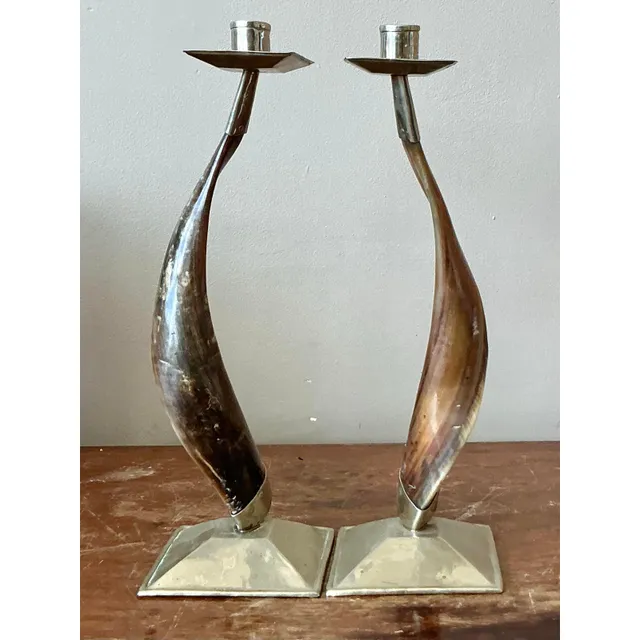 Vintage Boho Twisted Horn Candlesticks - A Pair — additional photo 4