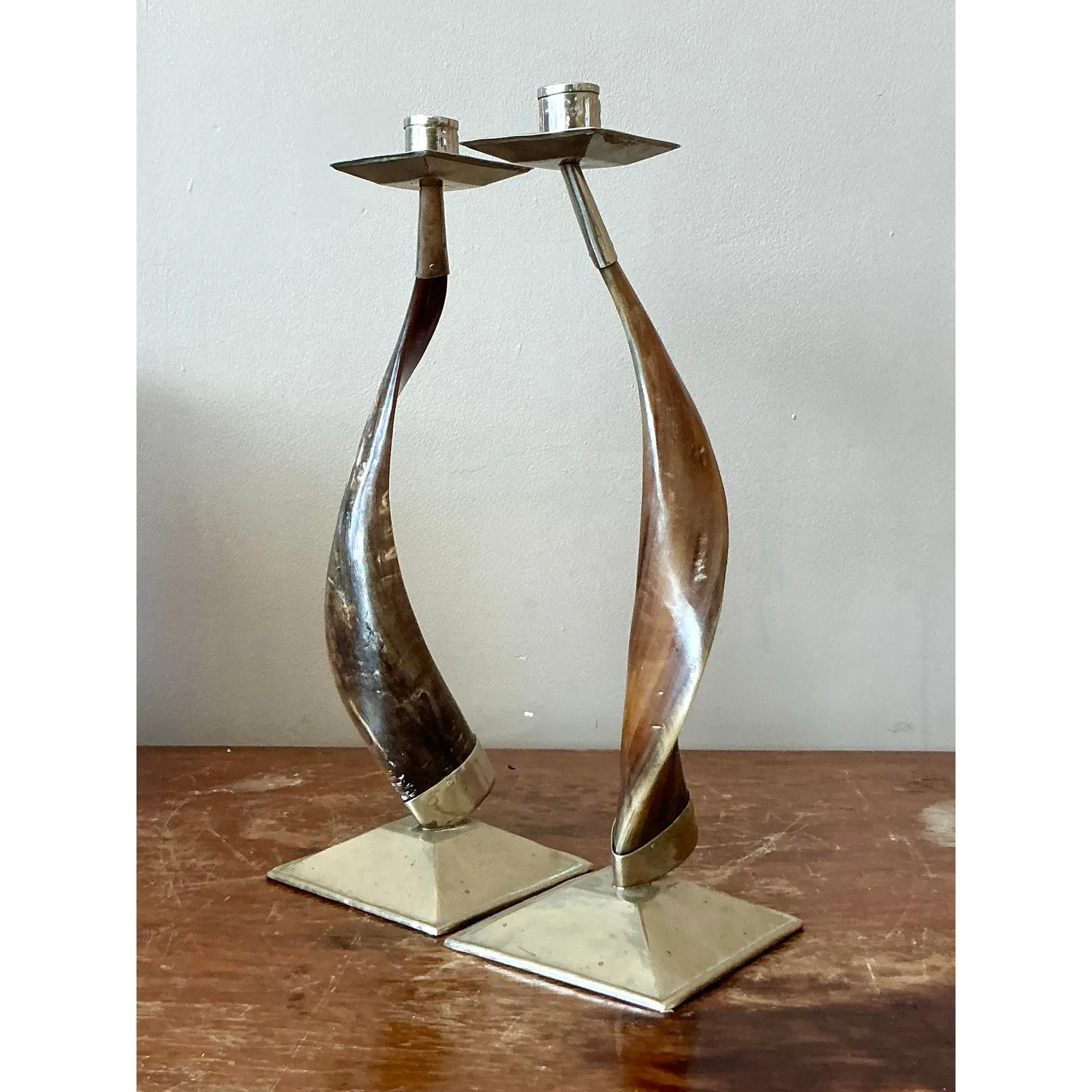 Vintage Boho Twisted Horn Candlesticks - A Pair — additional photo 5