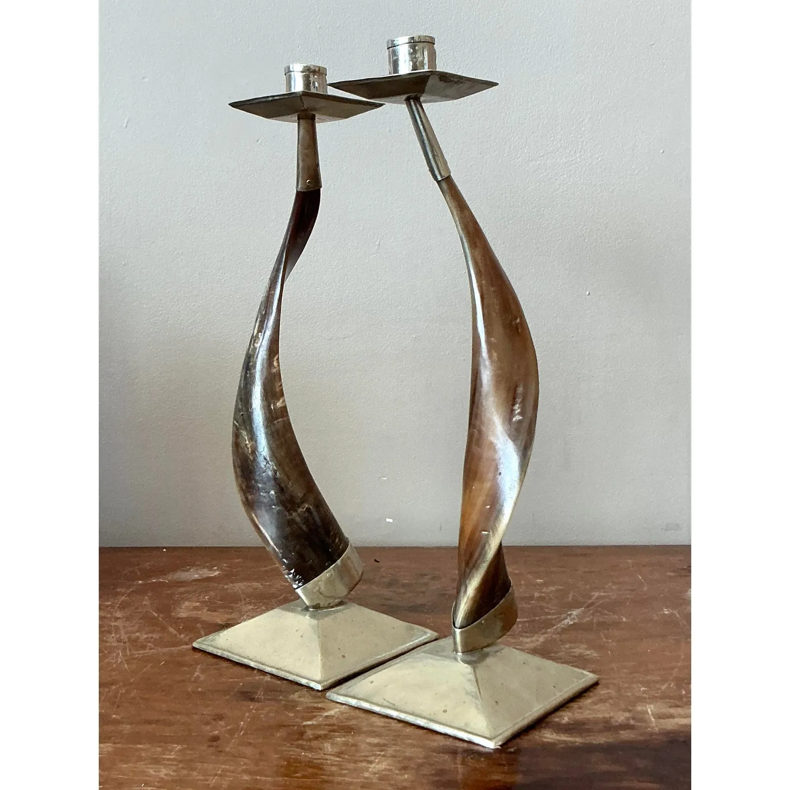 Vintage Boho Twisted Horn Candlesticks - A Pair — additional photo 6