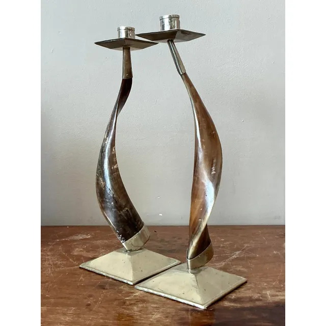 Vintage Boho Twisted Horn Candlesticks - A Pair — additional photo 6