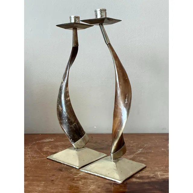 Vintage Boho Twisted Horn Candlesticks - A Pair — additional photo 7
