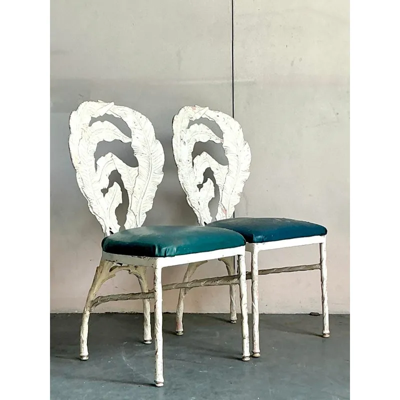 Vintage Boho Banana Leaf Cast Aluminum Dining Chairs - A Pair — additional photo 3