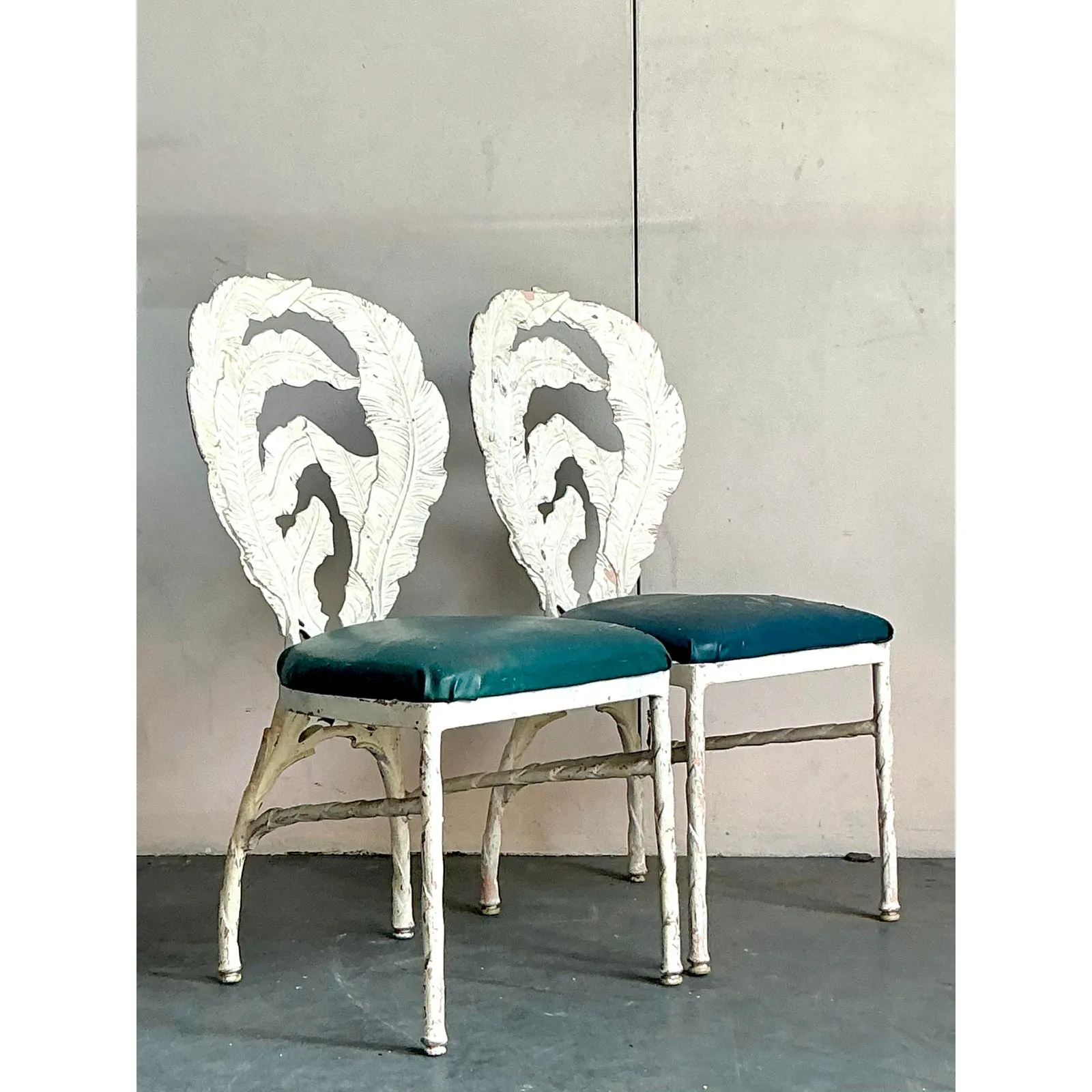 Vintage Boho Banana Leaf Cast Aluminum Dining Chairs - A Pair — additional photo 5