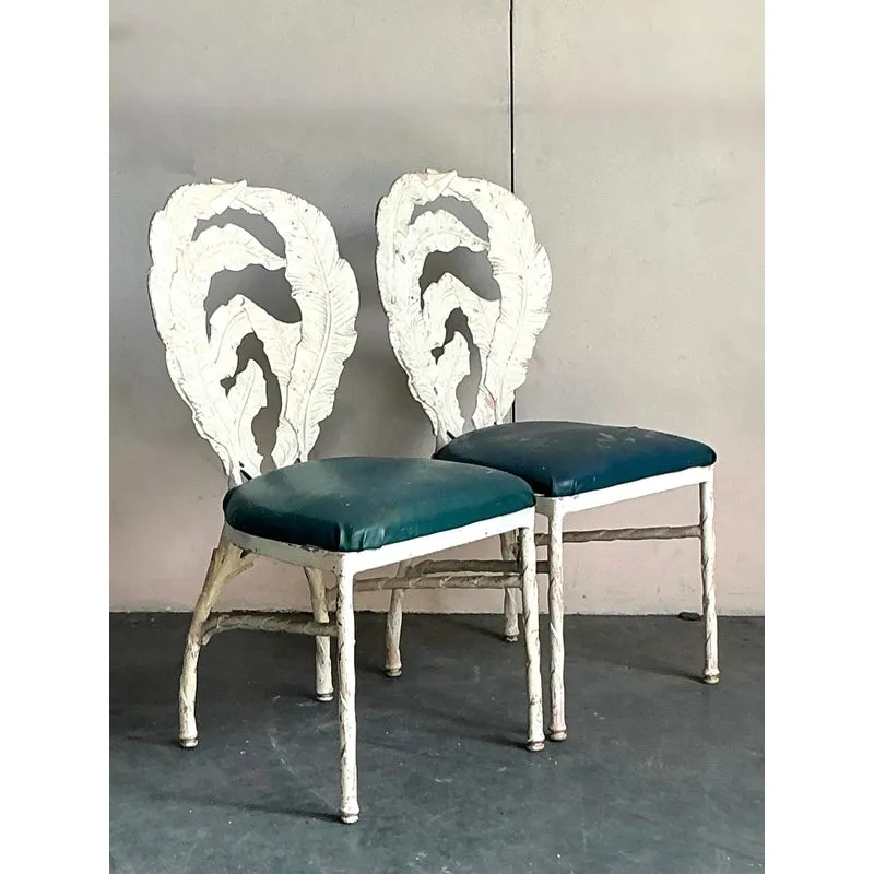 Vintage Boho Banana Leaf Cast Aluminum Dining Chairs - A Pair — additional photo 6