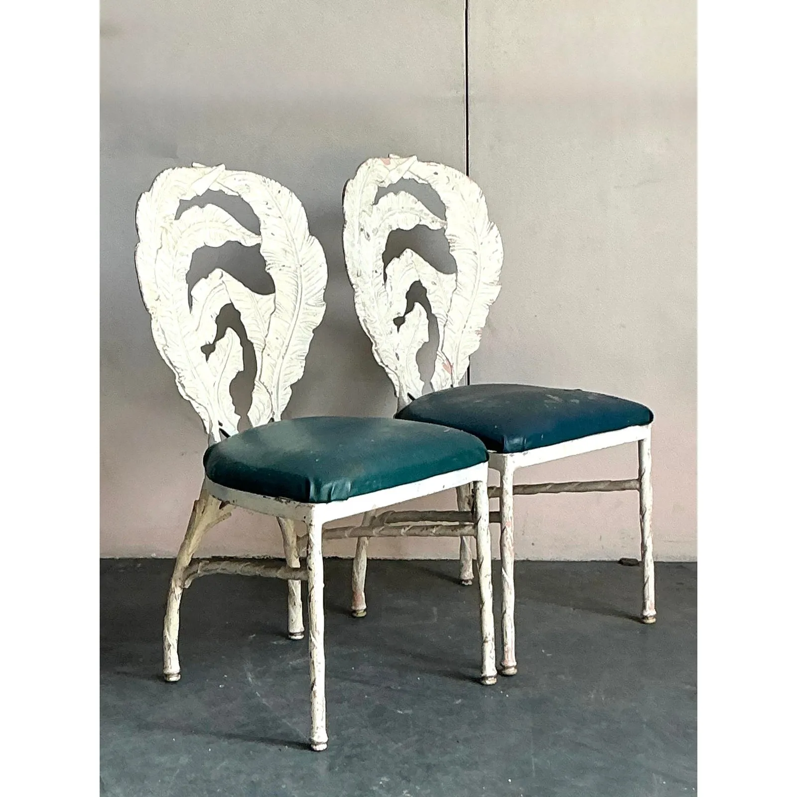 Vintage Boho Banana Leaf Cast Aluminum Dining Chairs - A Pair — additional photo 7