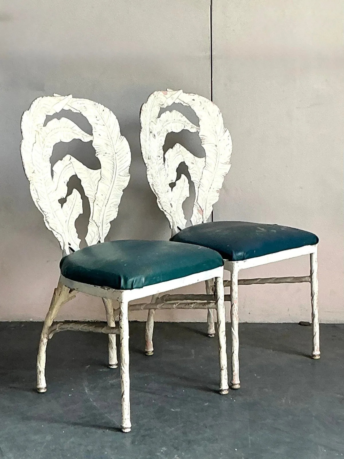 Vintage Boho Banana Leaf Cast Aluminum Dining Chairs - A Pair — additional photo 6