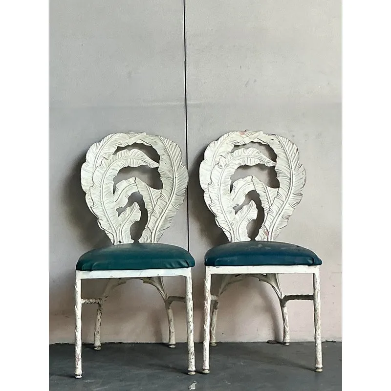 Vintage Boho Banana Leaf Cast Aluminum Dining Chairs - A Pair — additional photo 3
