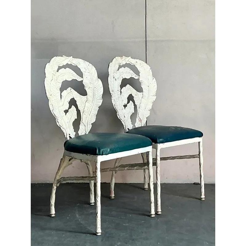 Vintage Boho Banana Leaf Cast Aluminum Dining Chairs - A Pair — additional photo 8