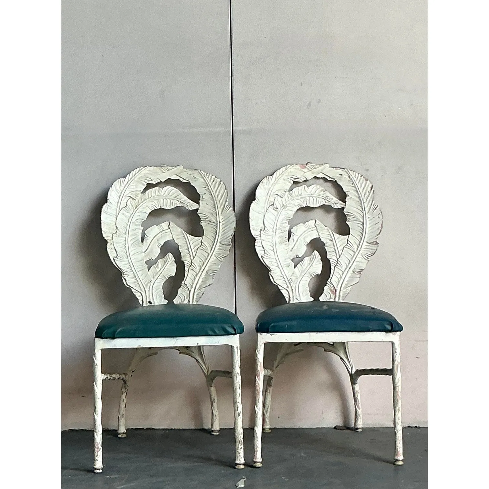 Vintage Boho Banana Leaf Cast Aluminum Dining Chairs - A Pair — additional photo 2