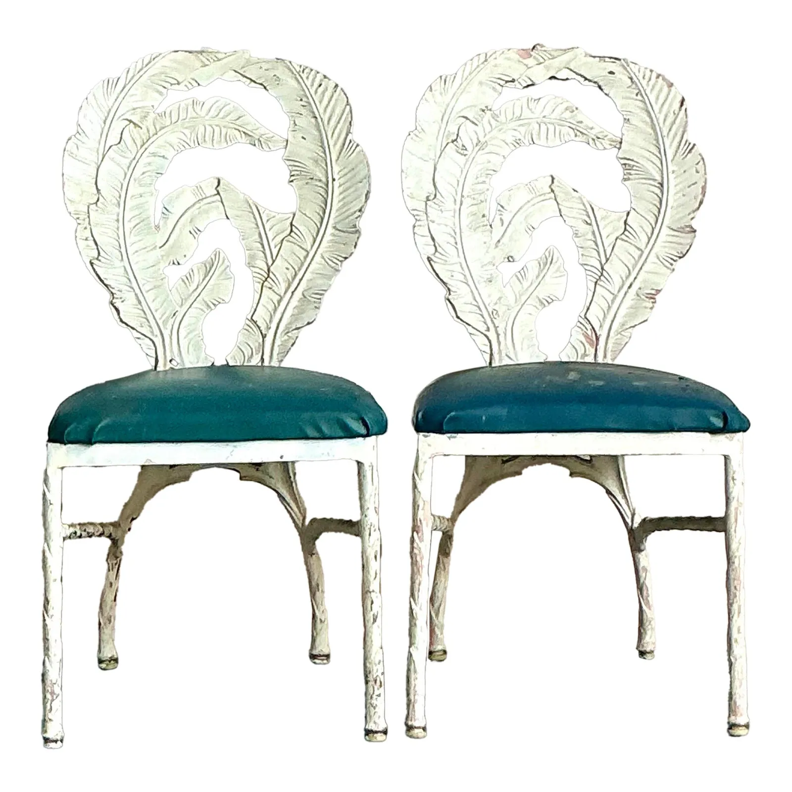 Vintage Boho Banana Leaf Cast Aluminum Dining Chairs - A Pair — additional photo 1