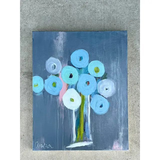 Vintage Boho Original Abstract Floral Oil Painting on Board — additional photo 2