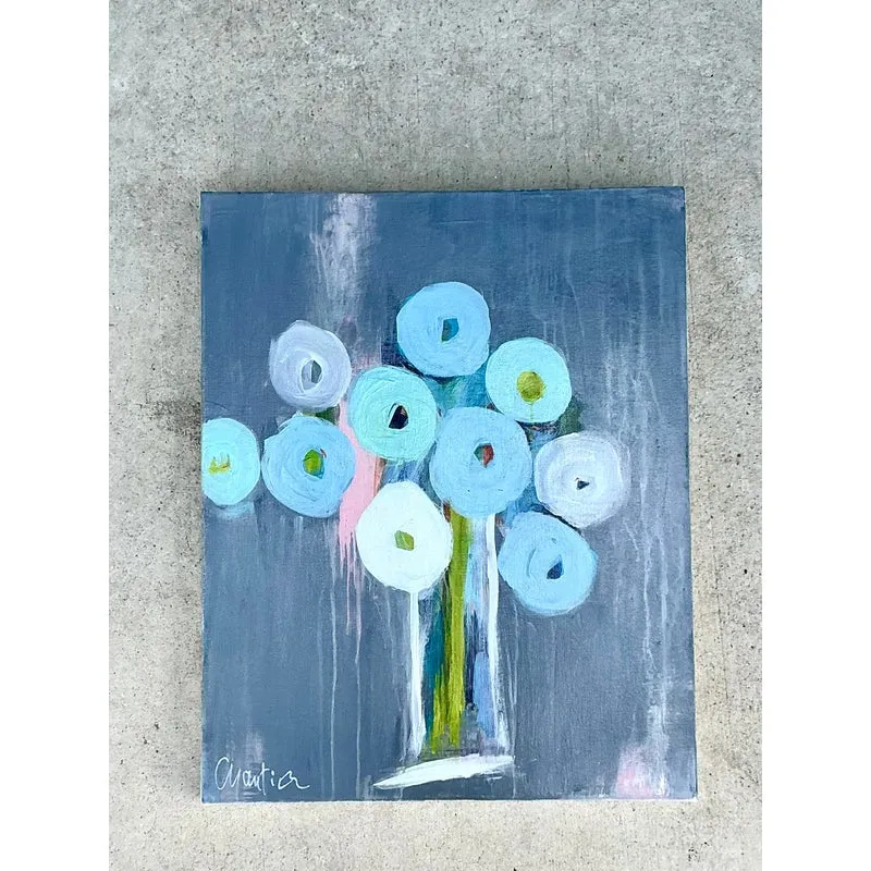 Vintage Boho Original Abstract Floral Oil Painting on Board — additional photo 4