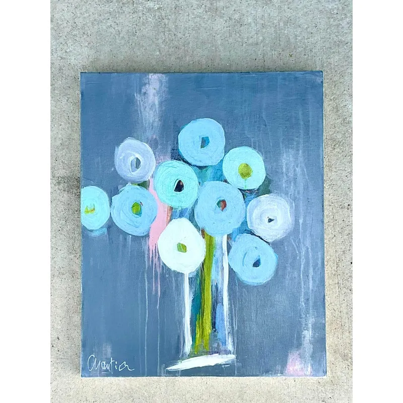 Vintage Boho Original Abstract Floral Oil Painting on Board — additional photo 5