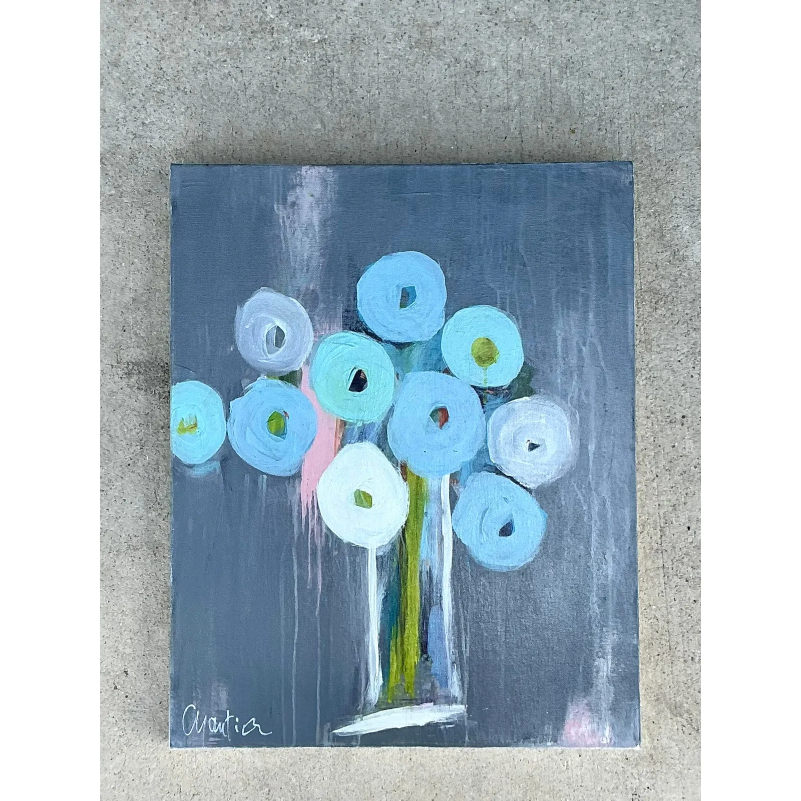 Vintage Boho Original Abstract Floral Oil Painting on Board — additional photo 6