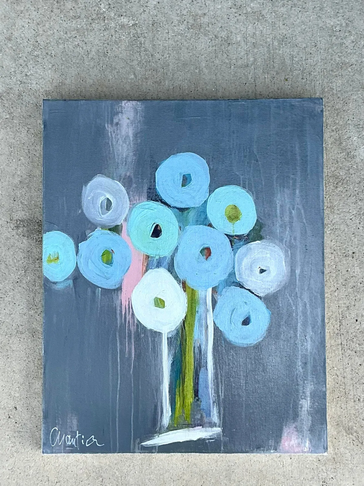 Vintage Boho Original Abstract Floral Oil Painting on Board — additional photo 5