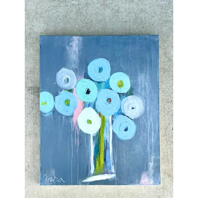 Vintage Boho Original Abstract Floral Oil Painting on Board — additional photo 7