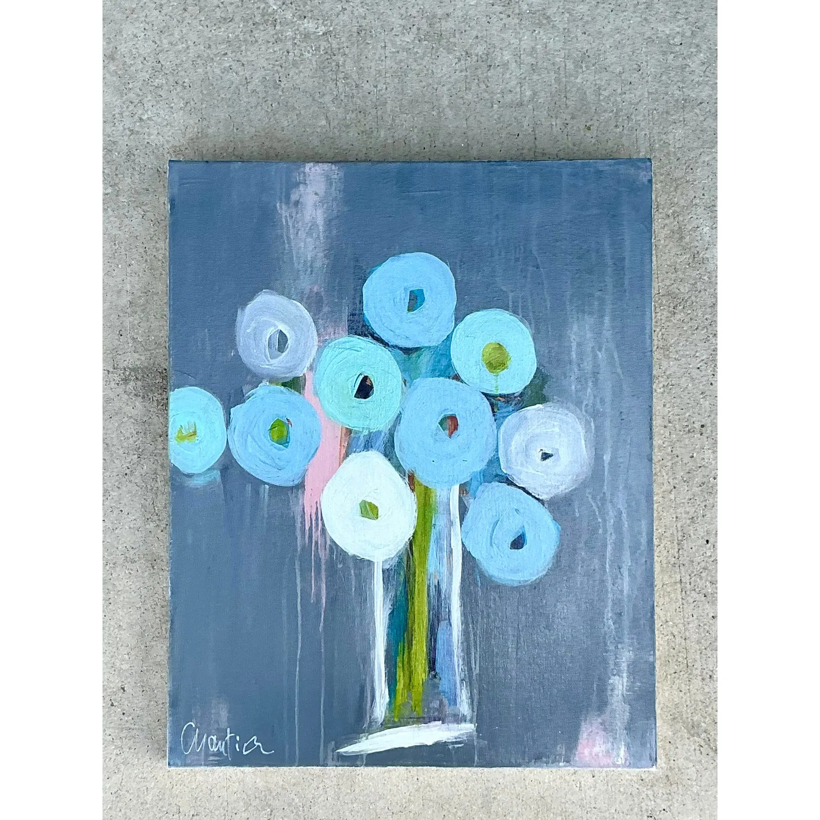 Vintage Boho Original Abstract Floral Oil Painting on Board — additional photo 8