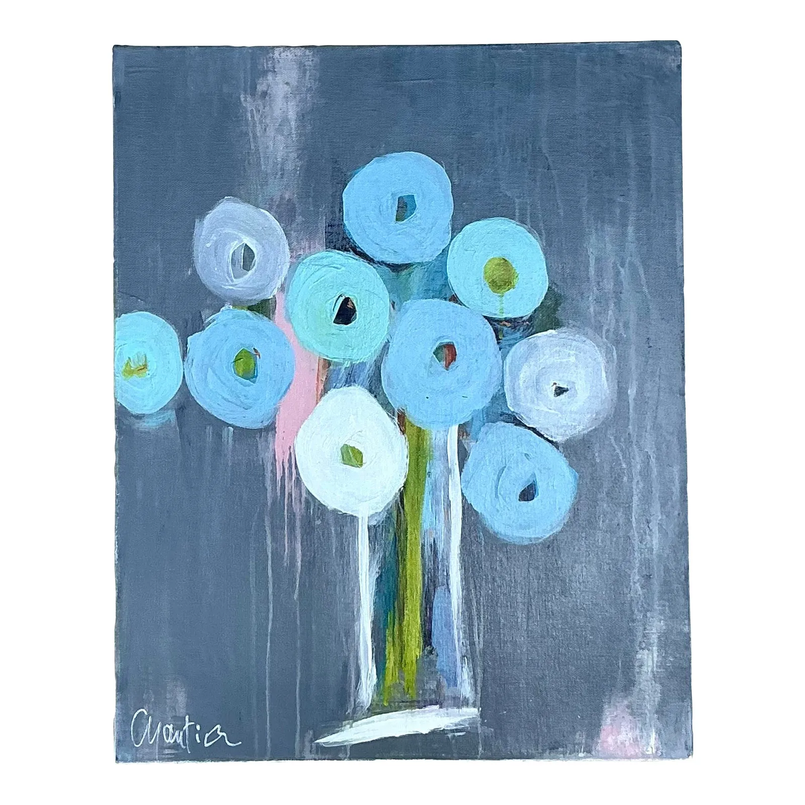 Vintage Boho Original Abstract Floral Oil Painting on Board — additional photo 1