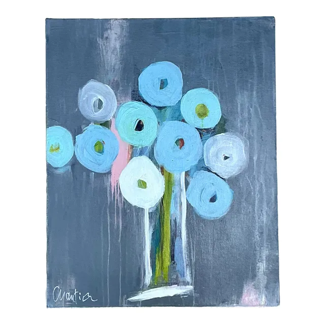 Vintage Boho Original Abstract Floral Oil Painting on Board — additional photo 1