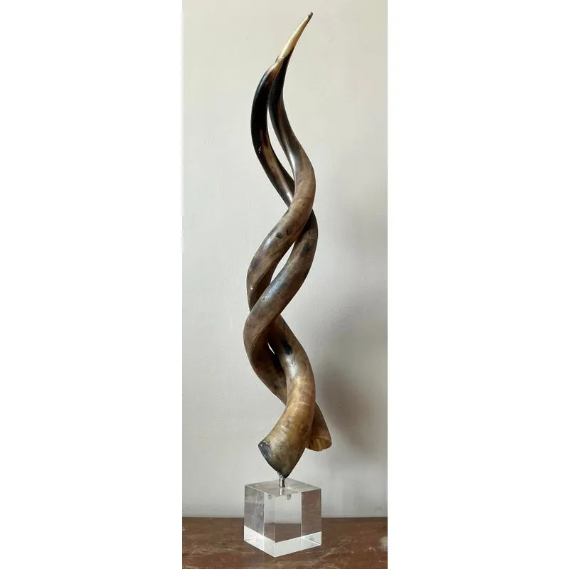 Vintage Boho Twisted Horn Sculpture on Lucite — additional photo 1
