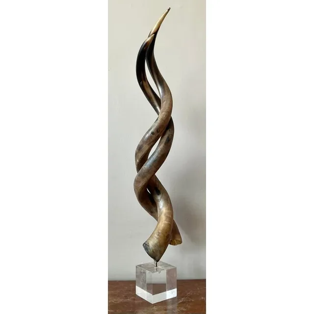 Vintage Boho Twisted Horn Sculpture on Lucite — additional photo 3