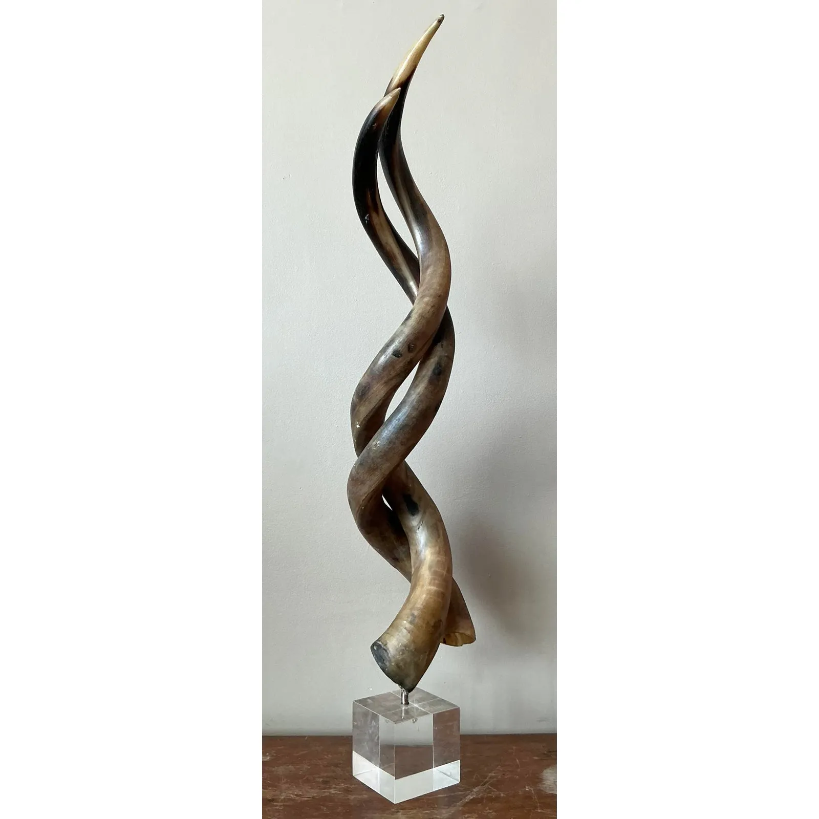 Vintage Boho Twisted Horn Sculpture on Lucite — additional photo 5