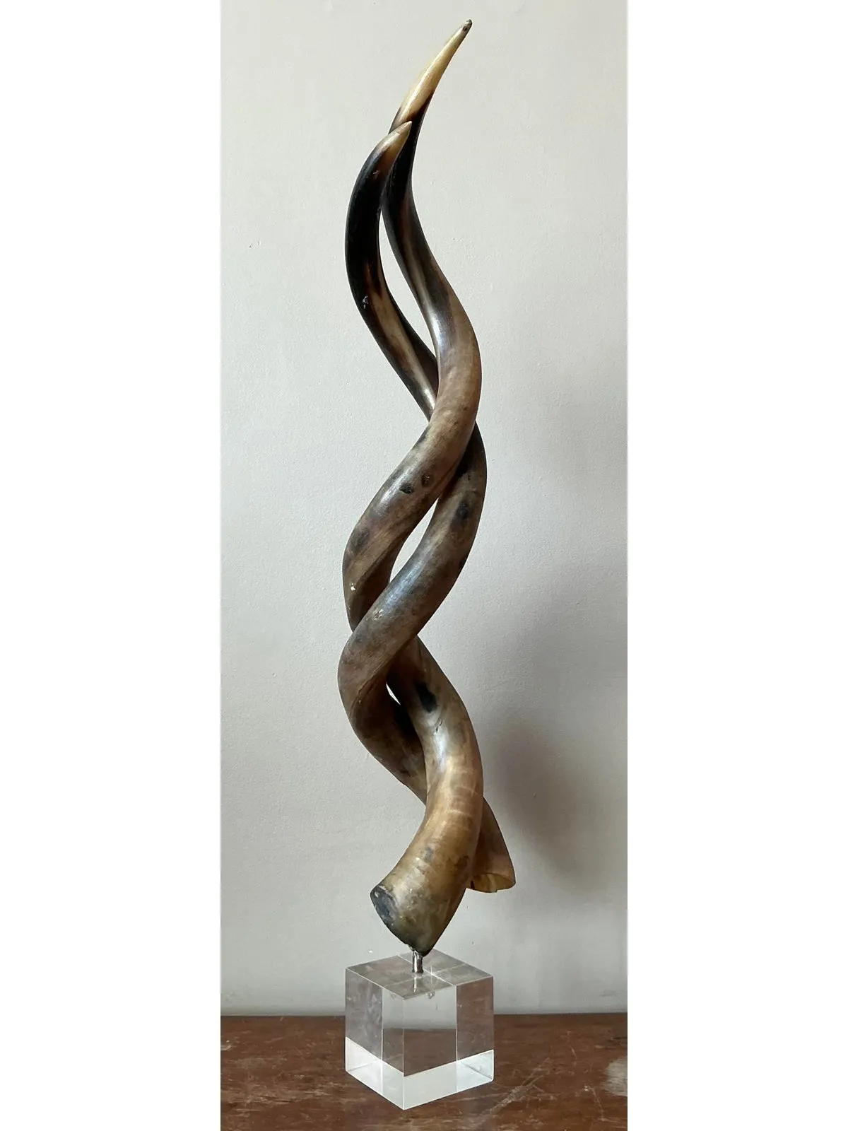 Vintage Boho Twisted Horn Sculpture on Lucite — additional photo 4