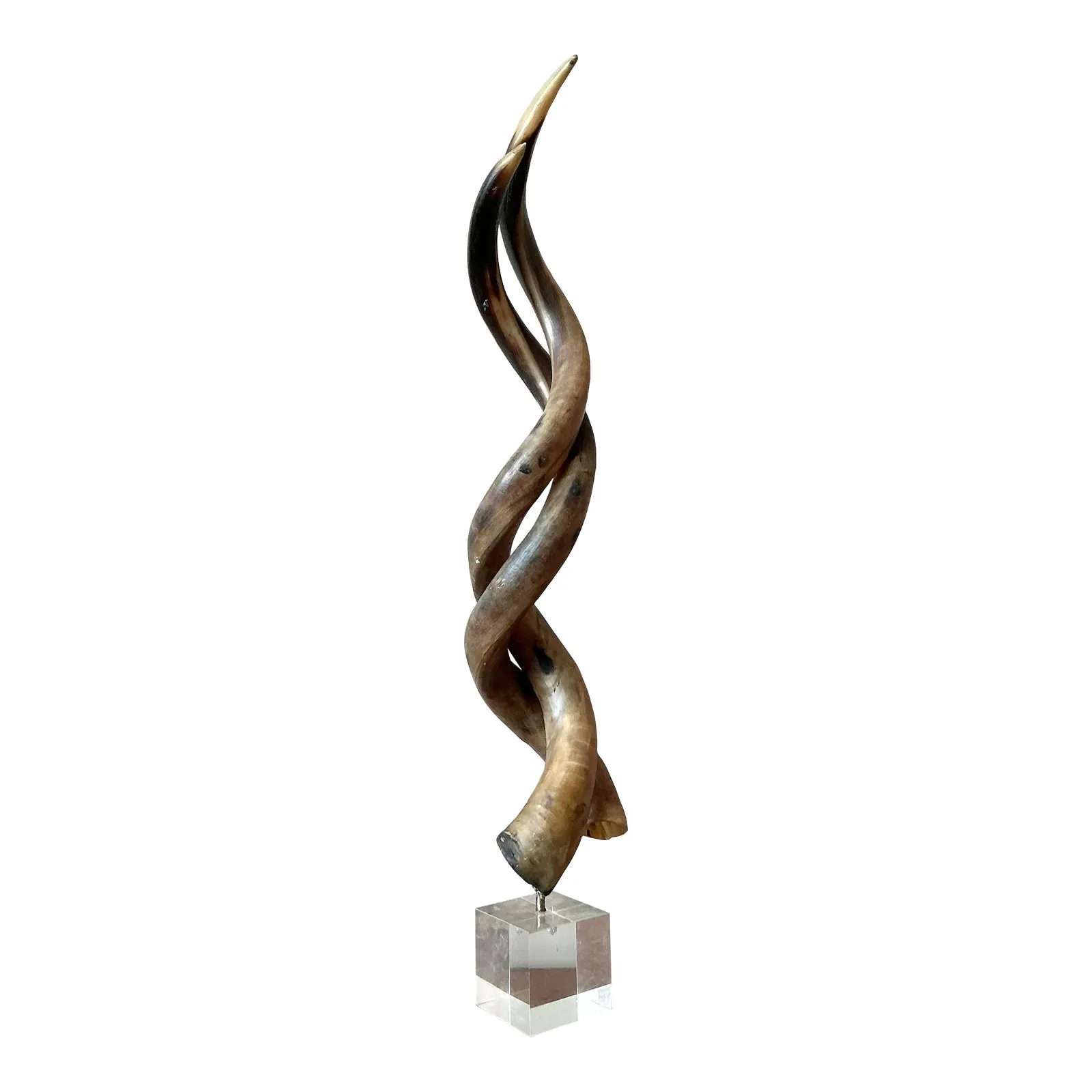 Vintage Boho Twisted Horn Sculpture on Lucite — additional photo 1