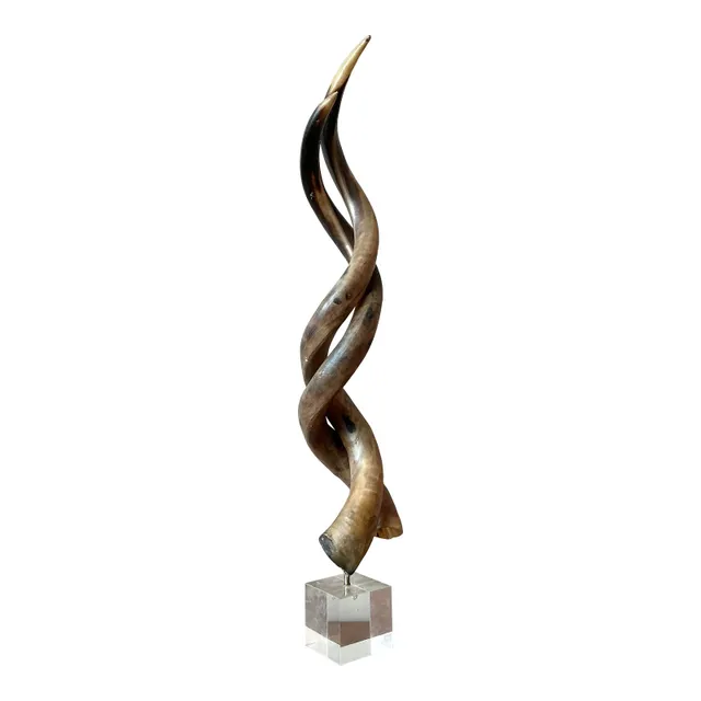 Vintage Boho Twisted Horn Sculpture on Lucite — additional photo 1