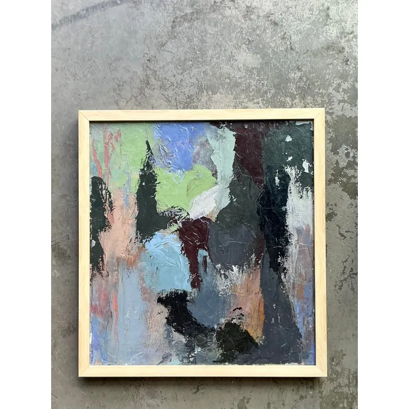 Vintage Boho Original Abstract Oil Painting on Canvas - Canvas, 23.75W x 25.75H — additional photo 2