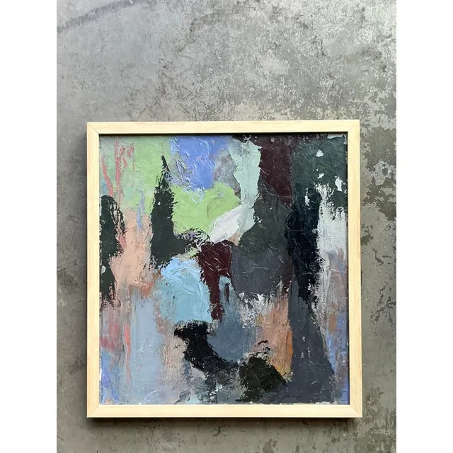 Vintage Boho Original Abstract Oil Painting on Canvas - Canvas, 23.75W x 25.75H — additional photo 2