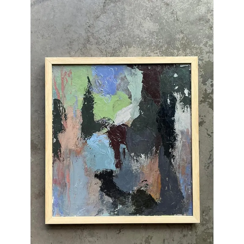 Vintage Boho Original Abstract Oil Painting on Canvas - Canvas, 23.75W x 25.75H — additional photo 3