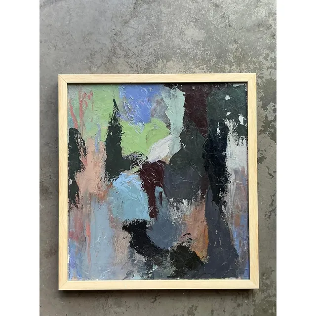 Vintage Boho Original Abstract Oil Painting on Canvas - Canvas, 23.75W x 25.75H — additional photo 3