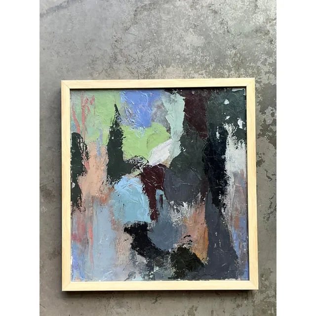 Vintage Boho Original Abstract Oil Painting on Canvas - Canvas, 23.75W x 25.75H — additional photo 5