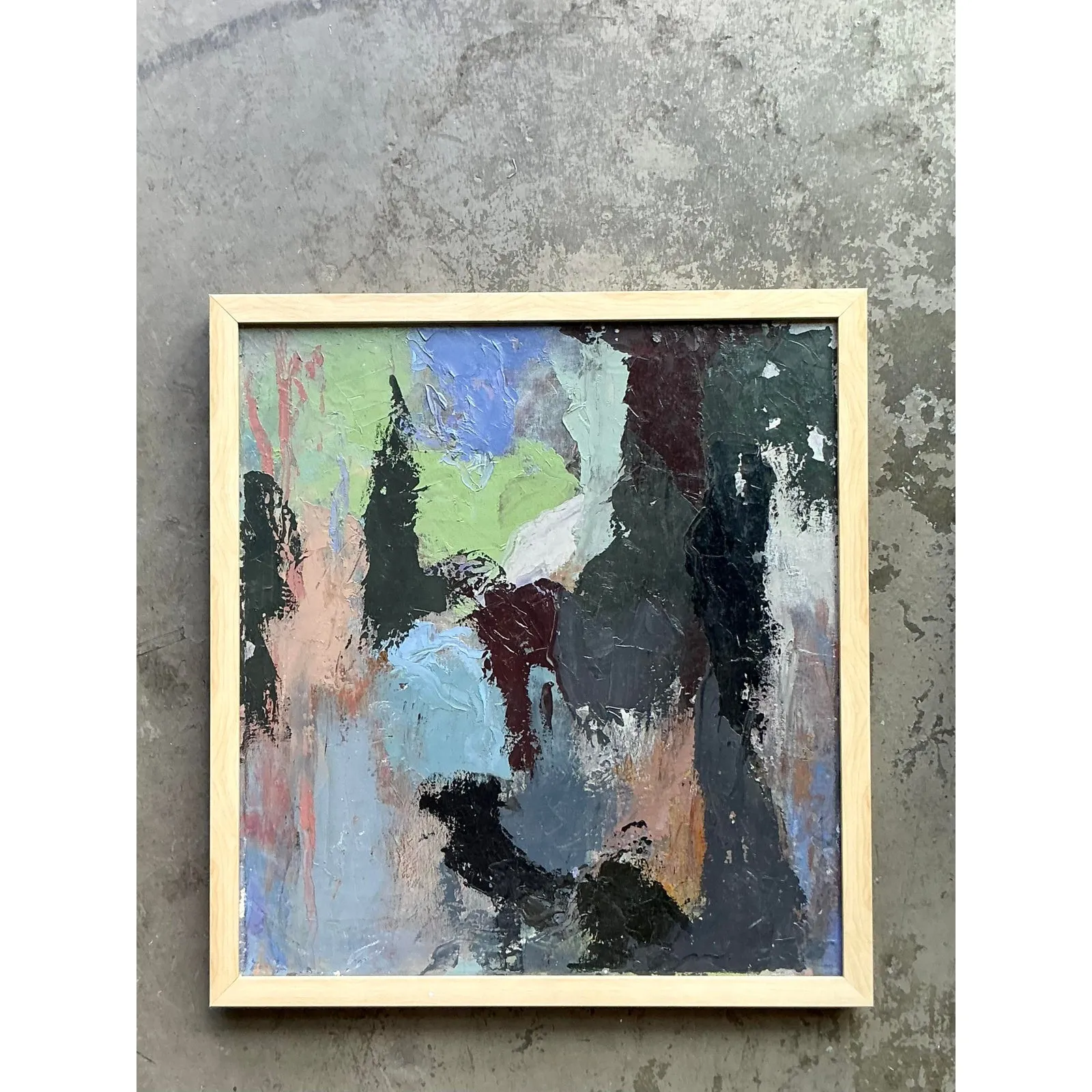 Vintage Boho Original Abstract Oil Painting on Canvas - Canvas, 23.75W x 25.75H — additional photo 6