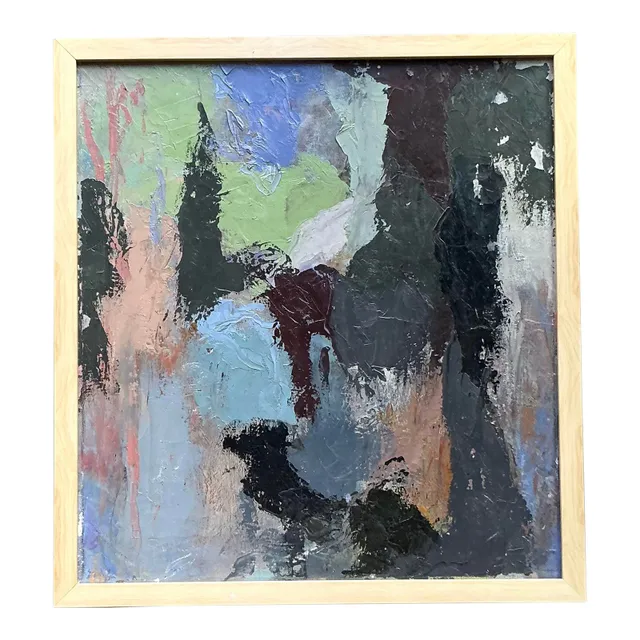 Vintage Boho Original Abstract Oil Painting on Canvas - Canvas, 23.75W x 25.75H — additional photo 1