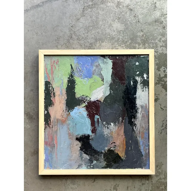 Vintage Boho Original Abstract Oil Painting on Canvas - Canvas, 23.75W x 25.75H — additional photo 7