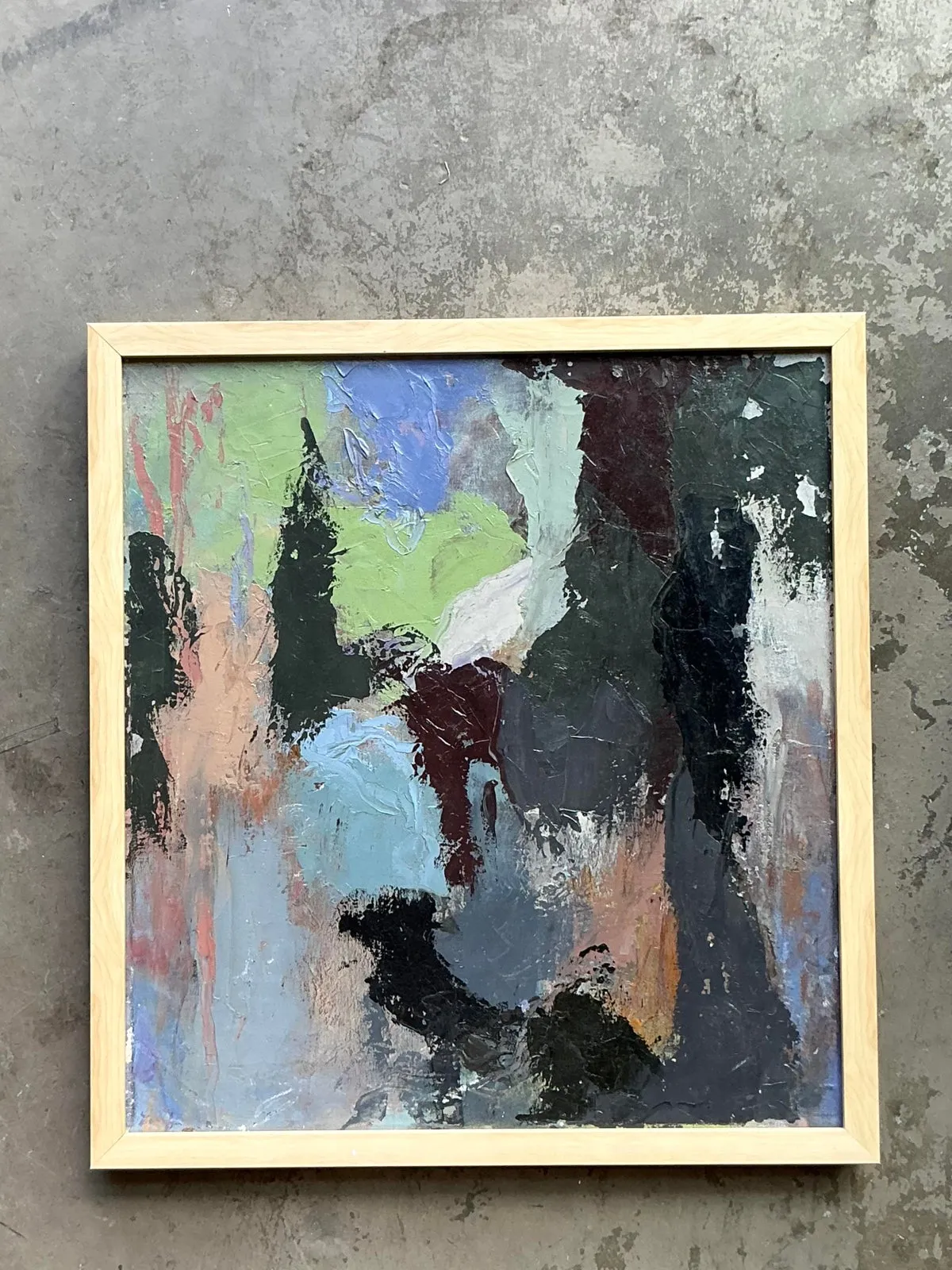Vintage Boho Original Abstract Oil Painting on Canvas - Canvas, 23.75W x 25.75H — additional photo 7