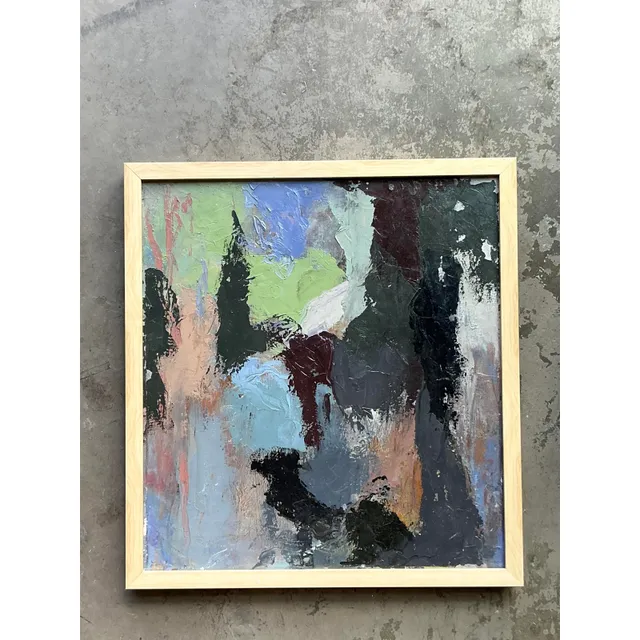Vintage Boho Original Abstract Oil Painting on Canvas - Canvas, 23.75W x 25.75H — additional photo 8