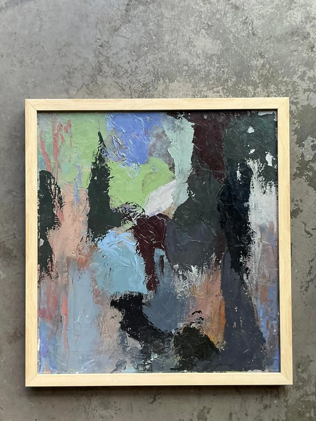 Vintage Boho Original Abstract Oil Painting on Canvas - Canvas, 23.75W x 25.75H — additional photo 8