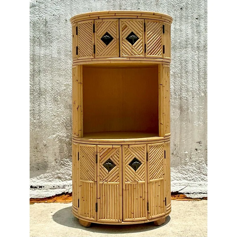 Vintage Coastal Stacked Bamboo Circular Dry Bar — additional photo 3