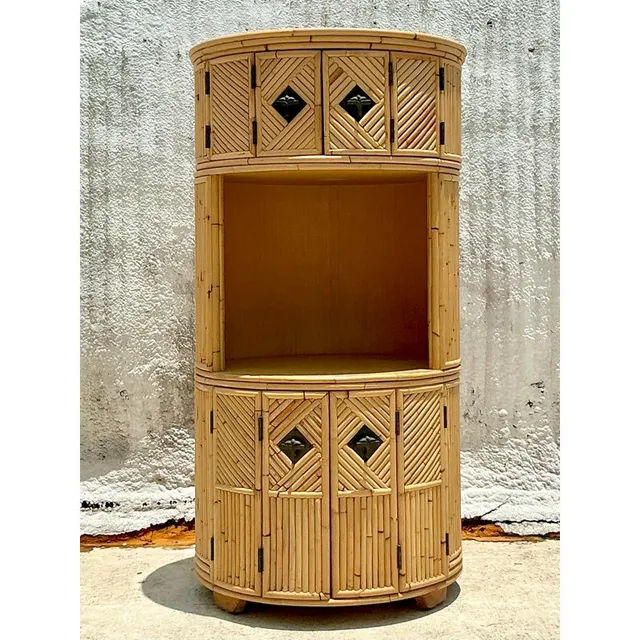 Vintage Coastal Stacked Bamboo Circular Dry Bar — additional photo 3