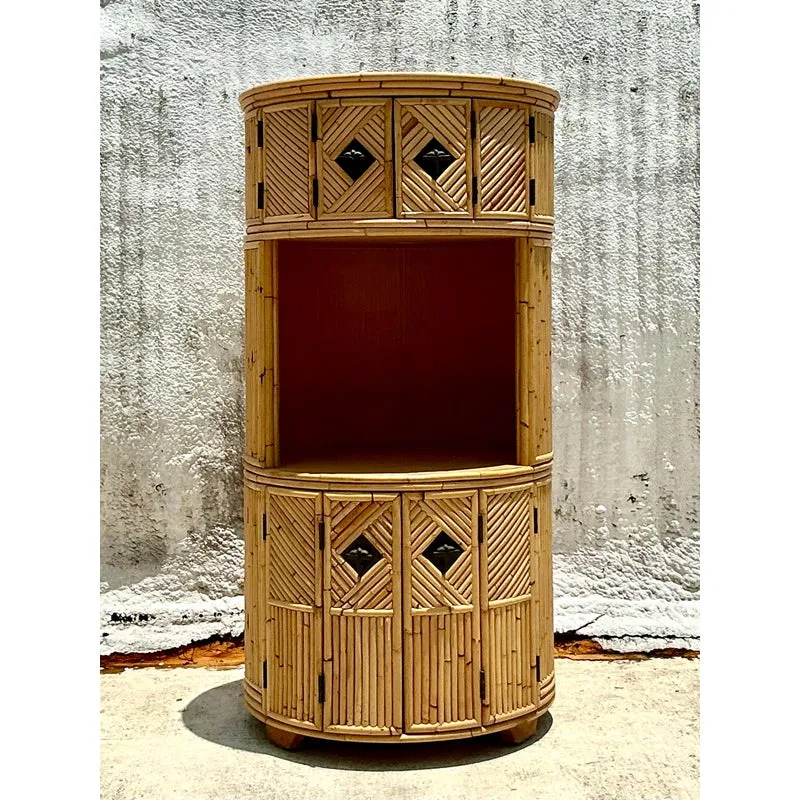 Vintage Coastal Stacked Bamboo Circular Dry Bar — additional photo 5