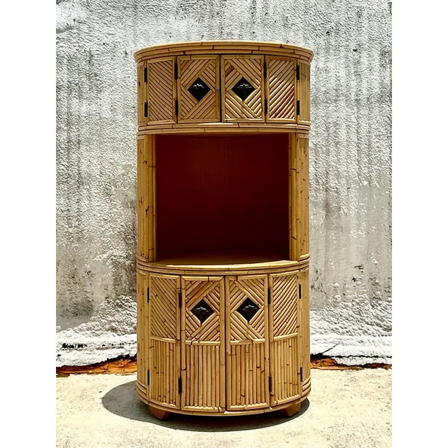 Vintage Coastal Stacked Bamboo Circular Dry Bar — additional photo 5