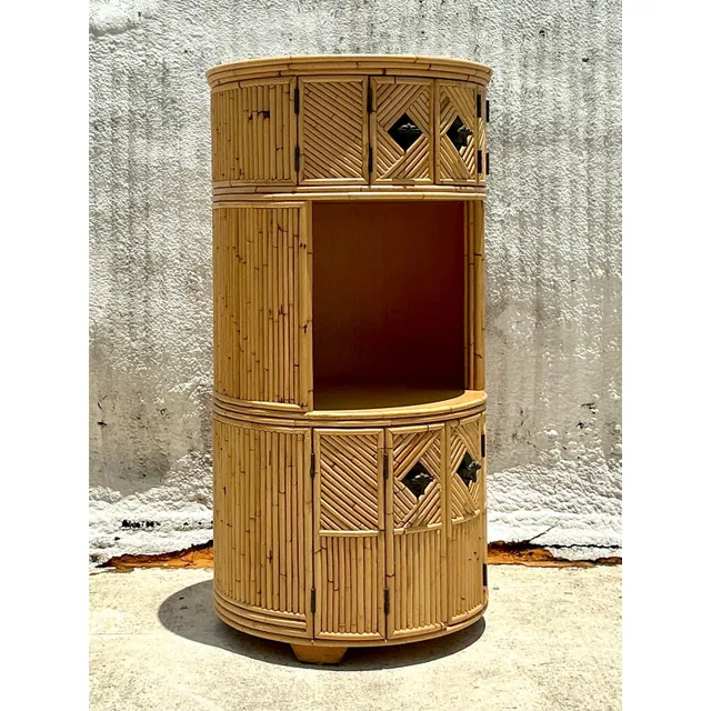 Vintage Coastal Stacked Bamboo Circular Dry Bar — additional photo 6