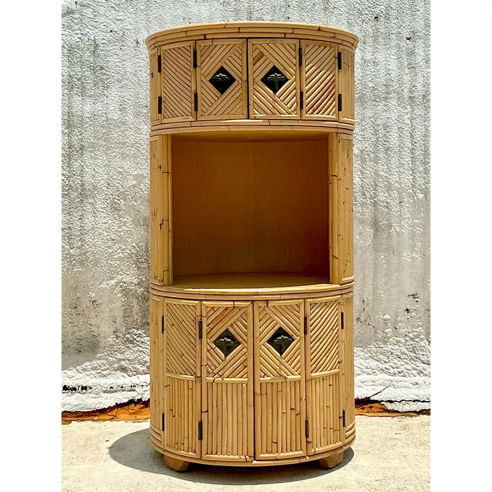 Vintage Coastal Stacked Bamboo Circular Dry Bar — additional photo 2