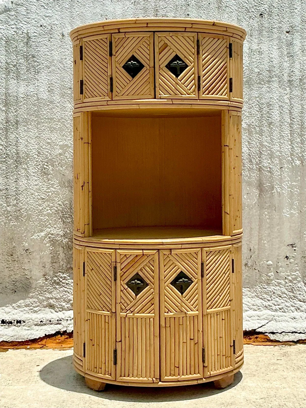 Vintage Coastal Stacked Bamboo Circular Dry Bar — additional photo 1